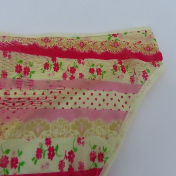 SO Juniors Extra Large XL Panty Floral Flower Pink Yellow Sheer Mesh Bow Accent - Picture 7 of 11